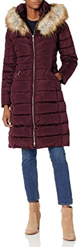 LAUNDRY BY SHELLI SEGAL Women's Puffer Jacket with Detachable Faux Fur Hood and Large Collar