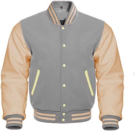 Letterman Base Ball Varsity Jacket College Retro Gray Wool Body And Cream Leather Sleeves Jacket