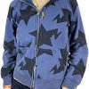 Mieeyali Women 's Stars Graphic Hoodies Oversized Zip Up Sweatshirt Y2K 90s Baggy Long Sleeve Printed Drawstring Jackets(D-Blue,Large)