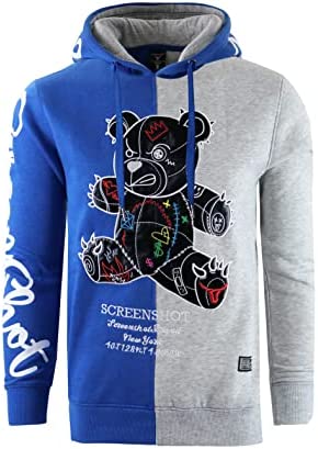 SCREENSHOT Mens Urban Premium Fleece Hoodie - Animation Cartoon Character Embroidery Patch Gel Print Hooded Sweatshirt