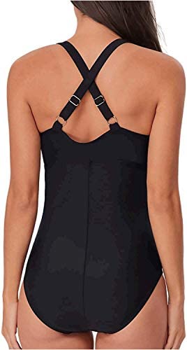 SHELY Womens One Piece Swimsuits V Neck Cross Halter Swimwear Tummy Control Ruched Bathing Suits
