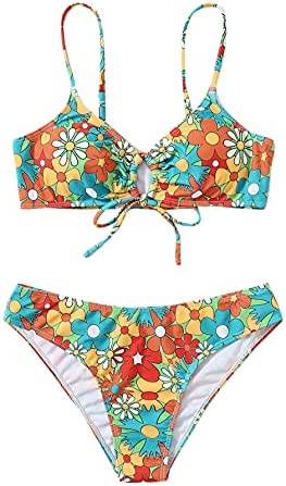 SOLY HUX Women's Spaghetti Strap Floral Print Bikini Bathing Suit 2 Piece Swimsuits