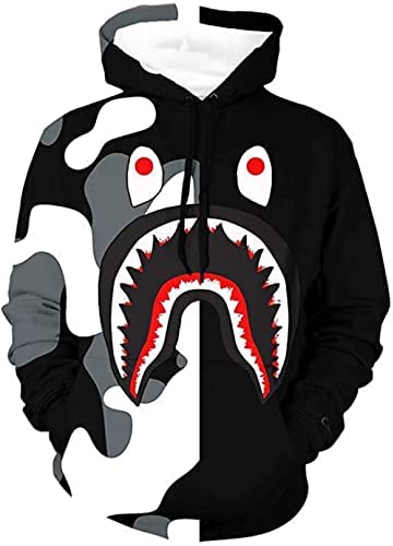 Shark Jaw Camo Bape Hoodie 3D Printing and Dyeing Shark Mouth Jacket Outerwear Sweatshirts for Men Women