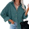 TOTREND Womens Casual Solid Button Down Flannel Shirt Long Sleeve Shackets Jacket Coat Tops