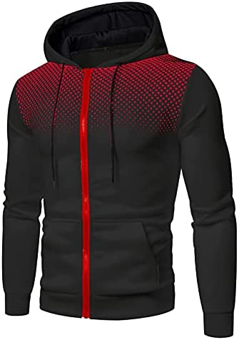WENKOMG1 Solid Polka Dots Coat for Men Athletic Workout Long Sleeve Hoodie Winter Sportswear