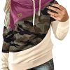 Women Hoodie Color Block Fleece Hooded Cowl Neck Long Sleeve Sweatshirts Casual Fit Drawtsring Pullover Tops Blouse