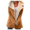 Women Lapel Sherpa Fleece Lined Denim Jacket Faux Fur Inside Down Denim Jackets Outwear Winter Button Down Coat (Medium,Khaki)