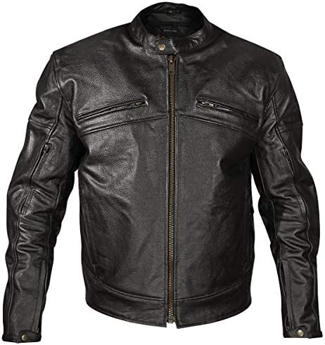 Xelement XSPR105 Men's 'The Racer' Black Armored Leather Racing Jacket - Large