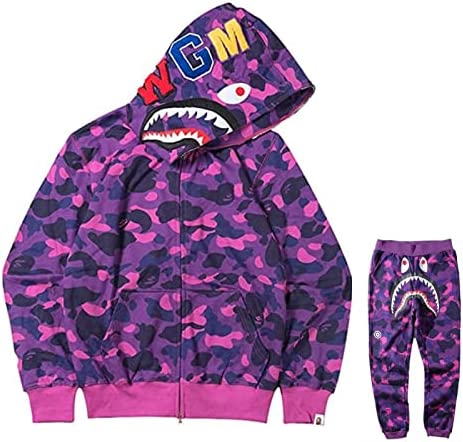 ZSBoBo Bape Hoodie Set Camo Shark Jackets Mens Women Teenager Hoodies Sweatershirt Casual Zip Up Hip-Hop Funny Hoodies Set,3,S